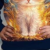 billiga Flickans 3D-djur-Flickor 3D Katt Tröja Långärmad Vår Höst Mode Grundläggande Barn 4-12 år Rund hals Utomhus Ledigt Dagligen Normal