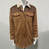 preiswerte Faux-Suede-Jacken-Herren Imitat-Lederjacke Winterjacke Sherpa-Jacke Urlaub Täglich Thermowarm Tasche Fleece Herbst Winter Farbblock Mode Streetwear Revers Lang Kamel Armeegrün Dunkelblau Grau Jacken
