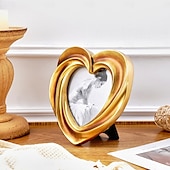 cheap Picture Frames-Gold Cream Heart-Shaped Embossed Resin Photo Frame – Warm Home Décor for Family Photos &amp; Photography Props