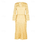 preiswerte Weiße Spitzenkleider-Damen Langes Kleid Maxikleid Spitzenkleid Freizeitkleid Sommerkleid Mode Modern Täglich Strand Wochenende Normale Passform Einfach Langarm V Ausschnitt Weiß Gelb Rosa Blau Sommer Frühling