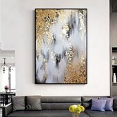 お買い得  抽象画-キャンバスに油絵手描きの金箔抽象画、手描きの油絵リビングルームの装飾画バージョン雰囲気寝室抽象画