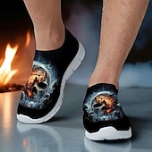 tanie Buty dla mężczyzn-Męskie trampki typu slip-on z nadrukiem czaszki ponurego żniwiarza – buty casualowe w stylu Halloween na imprezę, cosplay i do noszenia na ulicy