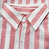 economico Casual da lavoro-Per uomo Camicia Camicia di lino Camicia Estiva Camicia da Spiaggia Camicia in cotone e lino Camicie a righe A righe Vacanza Casuale Giallo Rosa Blu Verde Manica Lunga Collo ripiegato Estate Primavera