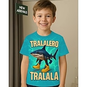 abordables Animaux 3D pour Garçon-T-shirt graphique pour garçon Tralalero Tralala Shark - T-shirt d&#039;été décontracté violet vif avec requin imprimé en 3D &amp;Baskets design respirant col rond manches courtes haut pour un usage quotidien