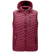 levne Pánská péřová vesta-Pánské Puffer Vesta Kamizelka Vesta Dovolená Denní Rande Módní Na běžné nošení Zima Kapsy Polyester Zahřívací Pohodlné Pevná barva Zip Kapuce Běžný Černá Fialová Vodní modrá Armádní zelená Vesta