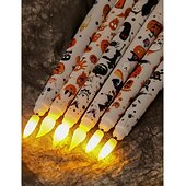 economico Luci di Halloween-Candele a LED senza fiamma con motivo colorato di Halloween, candelieri a batteria con telecomando a 11 tasti e timer, luci a fiamma tremolante 3D per cene, decorazioni per interni, regali (6 pezzi