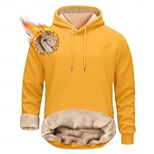 baratos Moletom com capuz de lã-Homens Moletom de lã Moletom com capuz de lã Sherpa Adamascado Preto Amarelo Vinho Azul Marinha Com Capuz Tecido Com Cordão Casual Diário Para Noite Poliéster Roupa de rua Casual Outono &amp; inverno