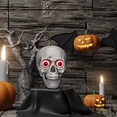 levne Halloween-Mluvící lebky na Halloween - rozsvícená halloweenská dekorace s červenými očima a lebkami, sváteční halloweenské dekorace s červenými očima na párty