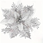 Недорогие Венки, Гирлянды и Декорации-20 искусственных рождественских цветов пуансеттии с двухслойной розовой окантовкой, 5,9 дюйма, сверкающие рождественские цветочные украшения для венков, рождественской елки, свадеб и праздничного