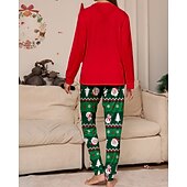 お買い得  親子お揃い服-ファミリールック パジャマ クリスマス柄 家 プリント ルビーレッド 長袖 活発的 マッチング衣装