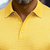 economico Polo Classico da Uomo-Per uomo Magliette Polo a Nido d'Ape Testurizzato Casuale Streetwear Bavero Manica Lunga Essenziale Moderno Semplice Testurizzato Bottoni Primavera Autunno Tutte le stagioni Vestibilità regolare Nero