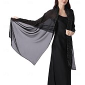 economico Scialli-scialli e stole da donna per abiti da sera, scialli in chiffon trasparente con strass scintillanti, copriabiti formali