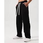 cheap Straight Leg-Men's Sweatpants Trousers Straight Leg Sweatpants Drawstring Pocket Elastic Waist Plain Comfort Sports Outdoor Daily Fashion Casual Black White Micro-elastic