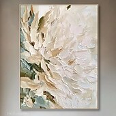 preiswerte Blumen-/Botanische Gemälde-florales abstraktes Ölgemälde auf Leinwand beige weiß strukturierte Wandkunst minimalistisch weiche Palette Messer Wandkunst große moderne neutrale Wohndeko