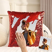 economico Regali personalizzati-cuscino magico con paillettes personalizzato per uomo, federa reversibile personalizzata con la tua foto, regalo unico per lui, compleanno o anniversario