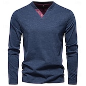 preiswerte Herren Elite T-Shirts &amp; Tanktops-Herren Baumwollhemd Langarm Einfach Cool Täglich Lässig Farbblock Knöpfe Henley Schule Training Outdoor Ganzjahres Grau gefärbt Dunkelmarine Kaki Henley T-Shirt