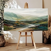 baratos Pinturas de Paisagens-Pintura a óleo original de montanha sobre tela 3D, arte verde, pintura minimalista de paisagem, textura abstrata, arte de parede verde, decoração de parede grande