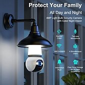 tanie Kamery IP wewnętrzne-Kamera monitorująca 4-megapikselowa z żarówką, Wi-Fi, 2K, bezprzewodowa, do użytku zewnętrznego/wewnętrznego, pełnokolorowa, dzień/noc, łatwa w instalacji, wykrywanie ruchu, pełnokolorowa, wizja nocna