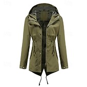 baratos jaqueta ativa-Mulheres Jaqueta casual Jaquetas de chuva impermeáveis Capas de chuva Prova-de-Água A Prova de Vento Zíper Bolsos Moda Ao ar livre Tecido Para Noite Final de semana Zíper Padrão Com Capuz Normal