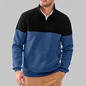 baratos Moletom com capuz de lã-Homens Moletom Moletom Waffle Moletom de lã Moletom com capuz Moletom com zíper Preto Azul Marron Verde Cinzento Colarinho Clerical Tecido Patchwork Bloco de cor Desportos e Ar livre Casual Diário