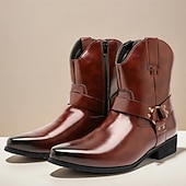abordables Bottes de Costume-Bottines en cuir marron pour hommes avec fermeture éclair latérale et sangle à boucle, bottes habillées élégantes pour les affaires, les soirées et les occasions formelles
