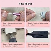 halpa Alennus $30:een-USB-virtalähteellä varustettu sähköinen timanttimaalauskynä, jossa on tyhjiösäilytysalusta, ergonominen kahva, säädettävät asetukset ja moniväriset harjaspäät kestävään ja vakaaseen askarteluun,