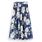ieftine Fuste de șifon-Pentru femei Fustă Leagăn Modă Casual Maxi Talie Medie Fuste Floral Imprimeu Micro-elastic Vacanță Stradă Negru Roz Îmbujorat Albastru Primăvară Șifon Poliester