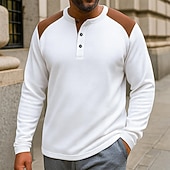 olcso Gofri kötött póló-Férfi Gofri Henley ing Tee Top Hosszú ujj Henley Ősz Tavasz &amp; Ősz Színes Divat Dizájn Alap Színes Vakáció Utca Hétköznapi Fekete Fehér Piros Férfi felső póló