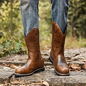 levne Cowboy &amp; Western Boots-Pánské Boty Kovbojské boty Výšivka Retro Ručně vyráběné boty Chůze sportovní Na běžné nošení Venkovní PU kůže Pohodlné Protiskluzové Do půli lýtek Povaleč Žlutá - hnědá Hnědá Léto Podzim Zima