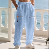 economico Vacanza-Per uomo Pantaloni di Lino Pantaloni Pantaloni Estivi Pantaloni da Spiaggia Coulisse Tasca Elastico in vita Semplice Comodità Traspirante Vacanza Quotidiano Ferie Hawaiano Boho Cachi chiaro Nero