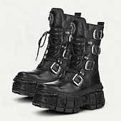 preiswerte Hochwertige Lederstiefel-Gothic-Punk-Kampfstiefel für Herren, echtes Rindsleder mit Schnallenriemen und klobiger Plateausohle, alternatives Modeschuhwerk für Partys, Festivals und Streetwear