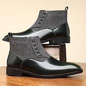 preiswerte Kleiderstiefel-Herren-Stiefeletten aus Stoff und Kunstleder mit Fischgrätenmuster und Knopfleiste – formelle Schuhe im Vintage-Stil für geschäftliche und legere Anlässe