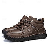 cheap Ankle Boots-Men&#039;s Coffee Brown Leather Sneakers with Contrast Stitching and Cushioned Sole – Comfortable Casual Shoes for Outdoor Adventures and City Fashion