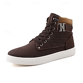 cheap Men&#039;s Sneakers-Men&#039;s Tan Faux Leather High-Top Sneakers with Lace-Up Design, Stylish Casual Shoes for Walking, Work and Weekend Outfits