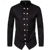 economico Camicie in raso da uomo-Per uomo Camicia Camicia con colletto alla coreana Come la seta Camicia in raso Camicia casual Semplice Formale Matrimonio Nero Manica Lunga Collo alla coreana Primavera &amp; Autunno Tutte le stagioni