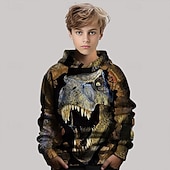 billiga Pojkens 3D-djur-Pojkar 3D Dinosaurie Huvtröja Långärmad Vår Höst Mode Streetwear Barn 4-12 år Huva Utomhus Ledigt Dagligen Normal