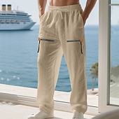 economico Vacanza-Per uomo Pantaloni di Lino Pantaloni Pantaloni Estivi Pantaloni da Spiaggia Coulisse Tasca Elastico in vita Semplice Comodità Traspirante Vacanza Quotidiano Ferie Hawaiano Boho Cachi chiaro Nero