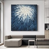 preiswerte Ölgemälde-handgefertigtes Ölgemälde auf Leinwand, Wandkunst, Dekoration, moderne blau-weiße abstrakte Textur für die Dekoration des Esszimmers zu Hause, gerolltes, rahmenloses, ungedehntes Gemälde