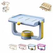 voordelige Opslagrekken-Wandgemonteerde zuignap roterende zeepbak met afvoer, niet-borende spons en zeeprek organizer, perfect voor douche, badkamer, bad en keukengootsteen