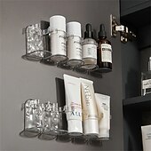 cheap Storage &amp; Organization-Row Plastic Wall Rack 2 Set (10 Pieces), Adhesive Ripple Storage Shelf, No Drilling Wall-Mounted Organizer for Door, Mirror, or Cabinet