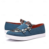 Herre denim loafers med dobbel munk stropp og etnisk trykk – moteriktige, uformelle slip-on-sko for urban stil, fester og vårantrekk billige Uttalelsessko-Herre denim loafers med dobbel munk stropp og etnisk trykk – moteriktige, uformelle slip-on-sko for urban stil, fester og vårantrekk