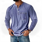 levne Ležérní tričko Henley-Pánské Retro Tričko Henley Tričko Tričko Dlouhý rukáv Retro Na běžné nošení Ležérní Jaro Podzim Celý rok Fialová Světle šedá Vodní modrá Hnědá Trávová zelená Henley Tričko Henley