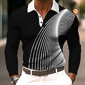 billiga Geometrisk pikétröja för män-Herr Geometrisk Linje Polo Långärmad Polotröjor Kavajslag Business Casual Fritids- Dagliga kläder 3D-utskrift Knappar Vår Höst Vinter Svart Blå Orange