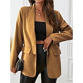 billiga Blazers och kostymer-Dam Kavaj Bekväm Andningsfunktion Ficka Kontorsdam Stil Modern Slät Utomhus Ledigt Dagligen Enkelknäppt Normal Kavajslag Normal Långärmad Ytterkläder Svart Gul Rubinrött Vår Höst