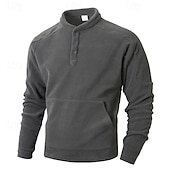 economico Felpa con cappuccio in pile-Per uomo Maglia Felpa in pile Felpa con cappuccio abbottonata Nero Verde scuro Cachi Caffè Grigio Colletto Mao Semplice Patchwork Sport &amp; Outdoor Casuale Quotidiano Streetwear Cool Abbigliamento