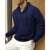 cheap Basic Hoodies-Men&#039;s Hoodie Button Up Hoodie Black White Army Green Navy Blue Khaki Hooded Plain Drawstring Sports &amp; Outdoor Daily Holiday Polyester Streetwear Basic Casual Spring Fall Clothing Apparel Hoodies