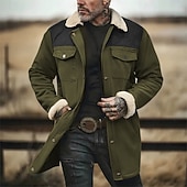 preiswerte Faux-Suede-Jacken-Herren Imitat-Lederjacke Winterjacke Sherpa-Jacke Urlaub Täglich Thermowarm Tasche Fleece Herbst Winter Farbblock Mode Streetwear Revers Lang Kamel Armeegrün Dunkelblau Grau Jacken
