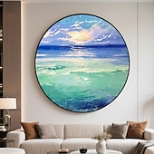 baratos Pinturas de Paisagens-Pintura a óleo feita à mão em moldura 3D, paisagem de floresta encantada com tons vibrantes de gradiente, texturas ricas, técnicas de impasto espessas e pinceladas detalhadas em moldura redonda,