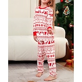 お買い得  親子お揃い服-ファミリールック パジャマ クリスマス柄 家 プリント ルビーレッド 長袖 活発的 マッチング衣装