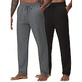 お買い得  スウェットパンツ-マルチパック 2個 男性用 ブラック+ダークグレー スウェットパンツ ズボン ドローストリング 弾性ウエスト 平織り バケーション デイリーウェア ポリエステル 春
